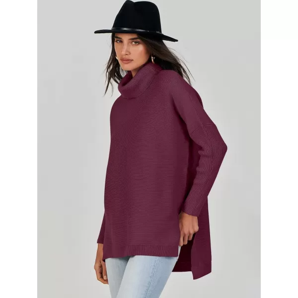 Caracilia Women's Turtleneck Oversized Knit Sweater 2023 Fall Long Batwing Sleeve Spilt Hem Pullover Sweater High Low Tops