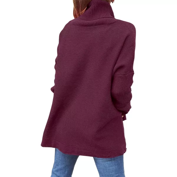 Caracilia Women's Turtleneck Oversized Knit Sweater 2023 Fall Long Batwing Sleeve Spilt Hem Pullover Sweater High Low Tops
