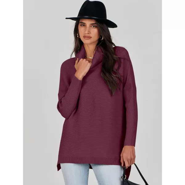Caracilia Women's Turtleneck Oversized Knit Sweater 2023 Fall Long Batwing Sleeve Spilt Hem Pullover Sweater High Low Tops