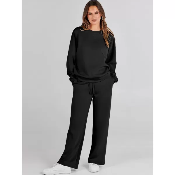 Caracilia Women's Two Piece Outfits Long Sleeve Sweatsuit Crewneck top with Jogger Pants Lounge Sets