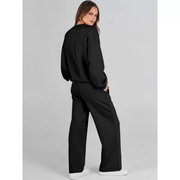 Caracilia Women's Two Piece Outfits Long Sleeve Sweatsuit Crewneck top with Jogger Pants Lounge Sets