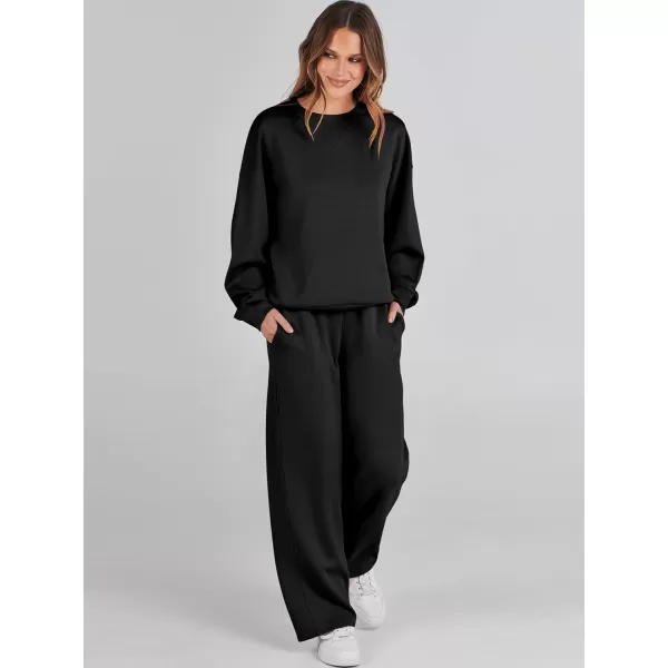 Caracilia Women's Two Piece Outfits Long Sleeve Sweatsuit Crewneck top with Jogger Pants Lounge Sets