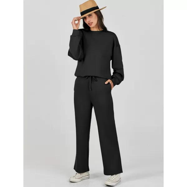 Caracilia Women's Two Piece Outfits Long Sleeve Sweatsuit Crewneck top with Jogger Pants Lounge Sets