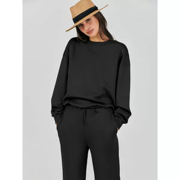 Caracilia Women's Two Piece Outfits Long Sleeve Sweatsuit Crewneck top with Jogger Pants Lounge Sets