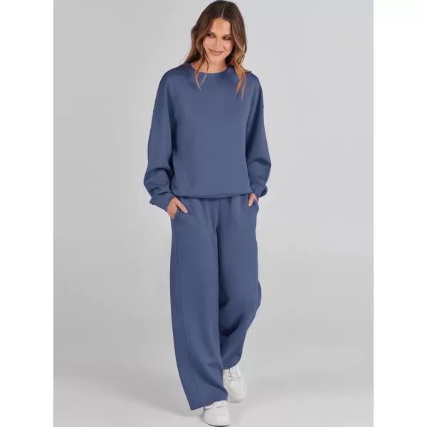 Caracilia Women's Two Piece Outfits Long Sleeve Sweatsuit Crewneck top with Jogger Pants Lounge Sets