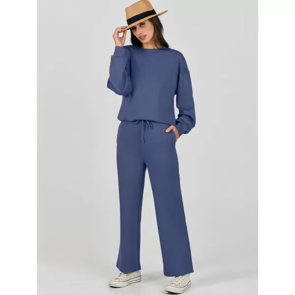 Caracilia Women's Two Piece Outfits Long Sleeve Sweatsuit Crewneck top with Jogger Pants Lounge Sets