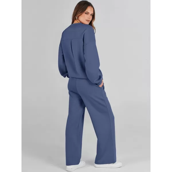 Caracilia Women's Two Piece Outfits Long Sleeve Sweatsuit Crewneck top with Jogger Pants Lounge Sets