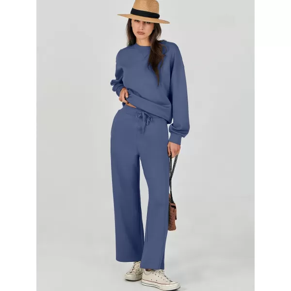 Caracilia Women's Two Piece Outfits Long Sleeve Sweatsuit Crewneck top with Jogger Pants Lounge Sets