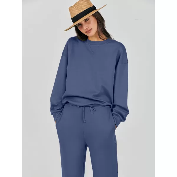 Caracilia Women's Two Piece Outfits Long Sleeve Sweatsuit Crewneck top with Jogger Pants Lounge Sets