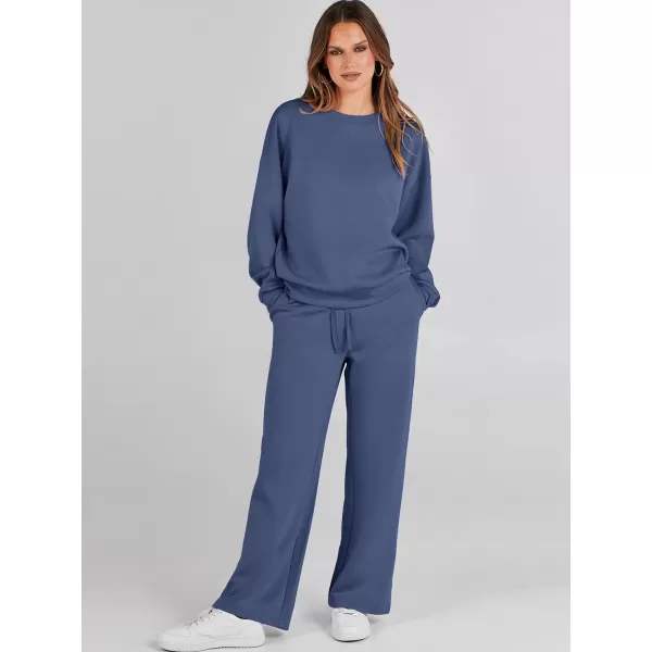 Caracilia Women's Two Piece Outfits Long Sleeve Sweatsuit Crewneck top with Jogger Pants Lounge Sets