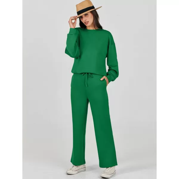 Caracilia Women's Two Piece Outfits Long Sleeve Sweatsuit Crewneck top with Jogger Pants Lounge Sets