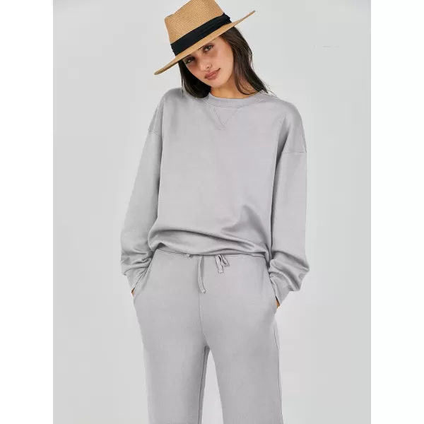 Caracilia Women's Two Piece Outfits Long Sleeve Sweatsuit Crewneck top with Jogger Pants Lounge Sets