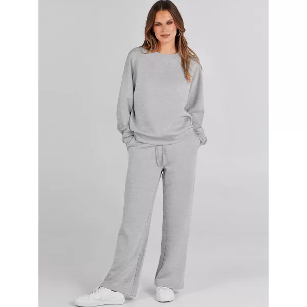 Caracilia Women's Two Piece Outfits Long Sleeve Sweatsuit Crewneck top with Jogger Pants Lounge Sets