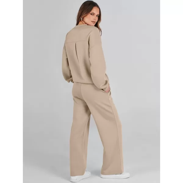 Caracilia Women's Two Piece Outfits Long Sleeve Sweatsuit Crewneck top with Jogger Pants Lounge Sets