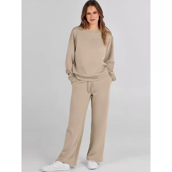 Caracilia Women's Two Piece Outfits Long Sleeve Sweatsuit Crewneck top with Jogger Pants Lounge Sets