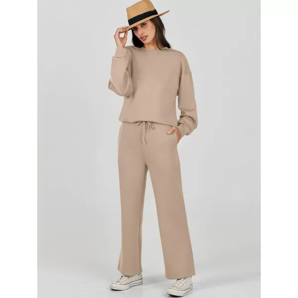 Caracilia Women's Two Piece Outfits Long Sleeve Sweatsuit Crewneck top with Jogger Pants Lounge Sets