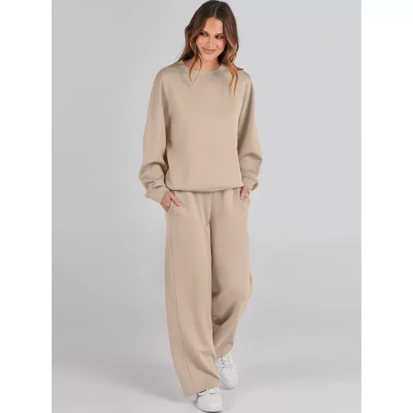 Caracilia Women's Two Piece Outfits Long Sleeve Sweatsuit Crewneck top with Jogger Pants Lounge Sets
