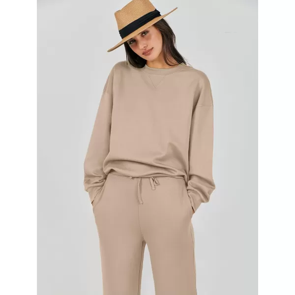 Caracilia Women's Two Piece Outfits Long Sleeve Sweatsuit Crewneck top with Jogger Pants Lounge Sets