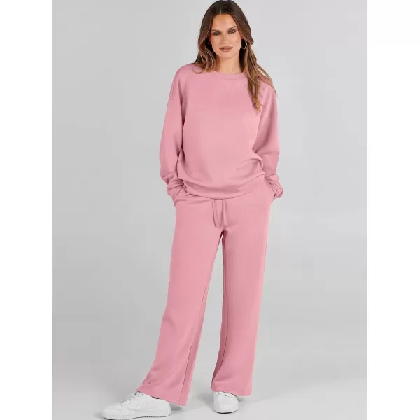 Caracilia Women's Two Piece Outfits Long Sleeve Sweatsuit Crewneck top with Jogger Pants Lounge Sets