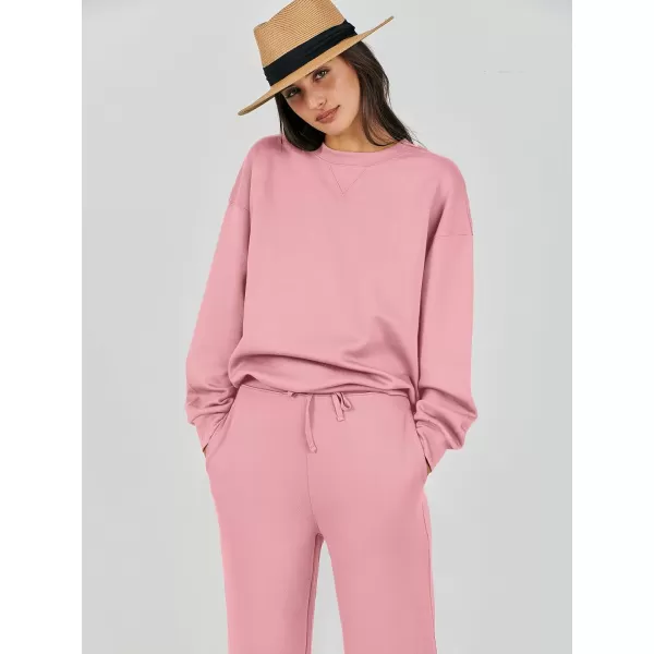 Caracilia Women's Two Piece Outfits Long Sleeve Sweatsuit Crewneck top with Jogger Pants Lounge Sets