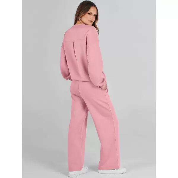 Caracilia Women's Two Piece Outfits Long Sleeve Sweatsuit Crewneck top with Jogger Pants Lounge Sets
