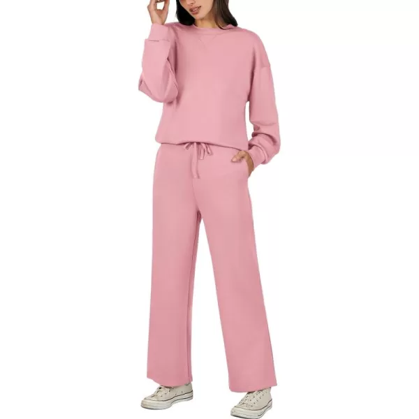 Caracilia Women's Two Piece Outfits Long Sleeve Sweatsuit Crewneck top with Jogger Pants Lounge Sets