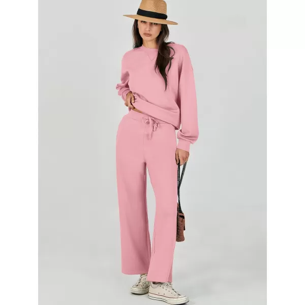 Caracilia Women's Two Piece Outfits Long Sleeve Sweatsuit Crewneck top with Jogger Pants Lounge Sets