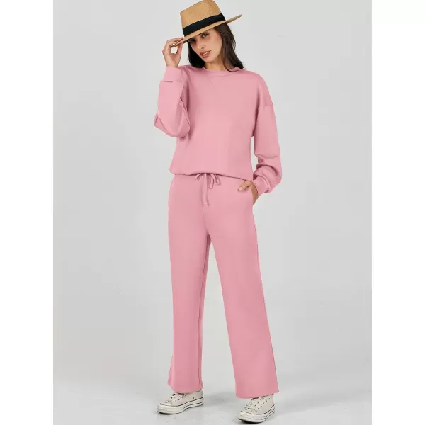 Caracilia Women's Two Piece Outfits Long Sleeve Sweatsuit Crewneck top with Jogger Pants Lounge Sets