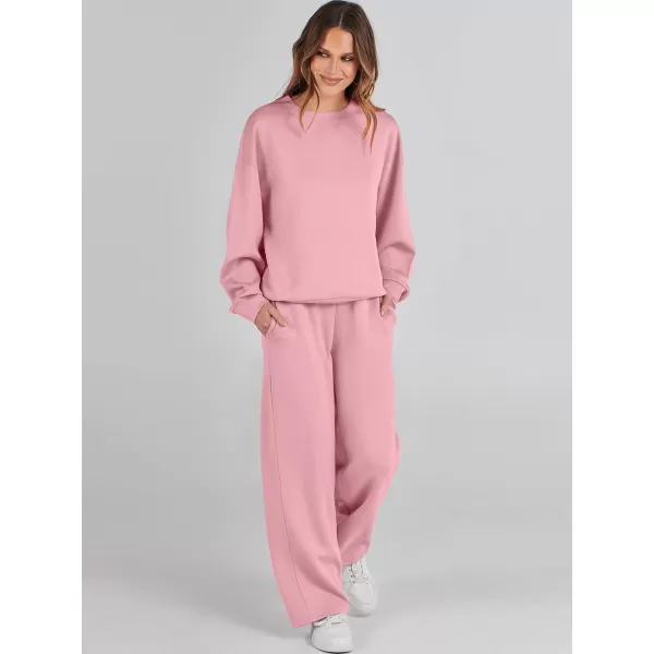 Caracilia Women's Two Piece Outfits Long Sleeve Sweatsuit Crewneck top with Jogger Pants Lounge Sets
