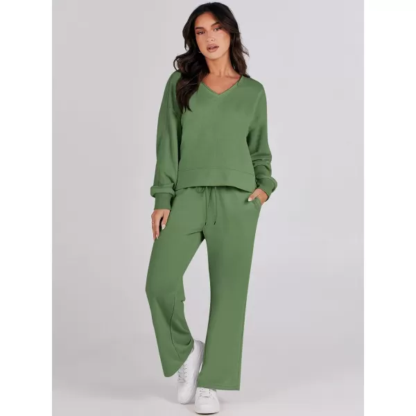 Caracilia Women's Two Piece Outfits Matching Sets Long Sleeve Cropped Tops and Wide Leg Pants Tracksuit Lounge Sets