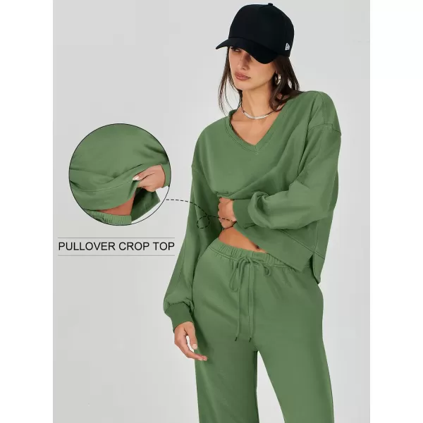 Caracilia Women's Two Piece Outfits Matching Sets Long Sleeve Cropped Tops and Wide Leg Pants Tracksuit Lounge Sets
