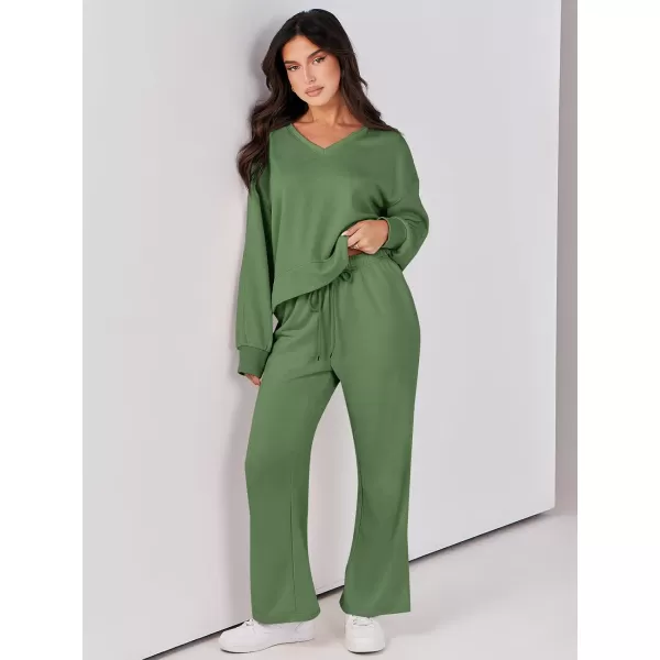 Caracilia Women's Two Piece Outfits Matching Sets Long Sleeve Cropped Tops and Wide Leg Pants Tracksuit Lounge Sets