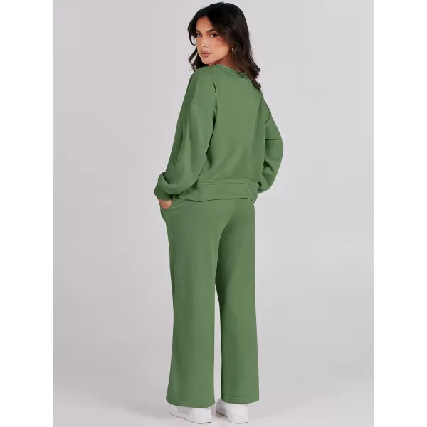 Caracilia Women's Two Piece Outfits Matching Sets Long Sleeve Cropped Tops and Wide Leg Pants Tracksuit Lounge Sets