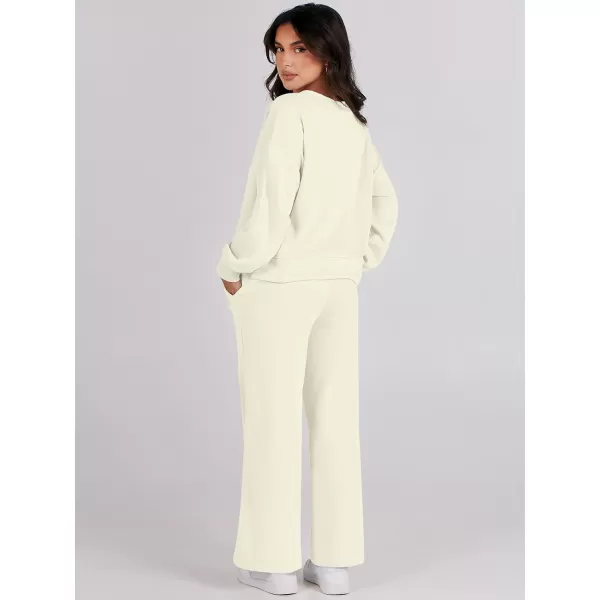 Caracilia Women's Two Piece Outfits Matching Sets Long Sleeve Cropped Tops and Wide Leg Pants Tracksuit Lounge Sets