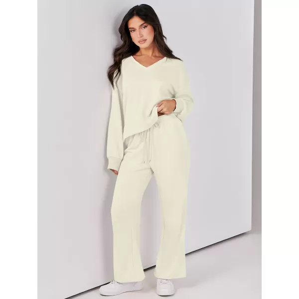 Caracilia Women's Two Piece Outfits Matching Sets Long Sleeve Cropped Tops and Wide Leg Pants Tracksuit Lounge Sets
