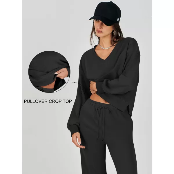 Caracilia Women's Two Piece Outfits Matching Sets Long Sleeve Cropped Tops and Wide Leg Pants Tracksuit Lounge Sets
