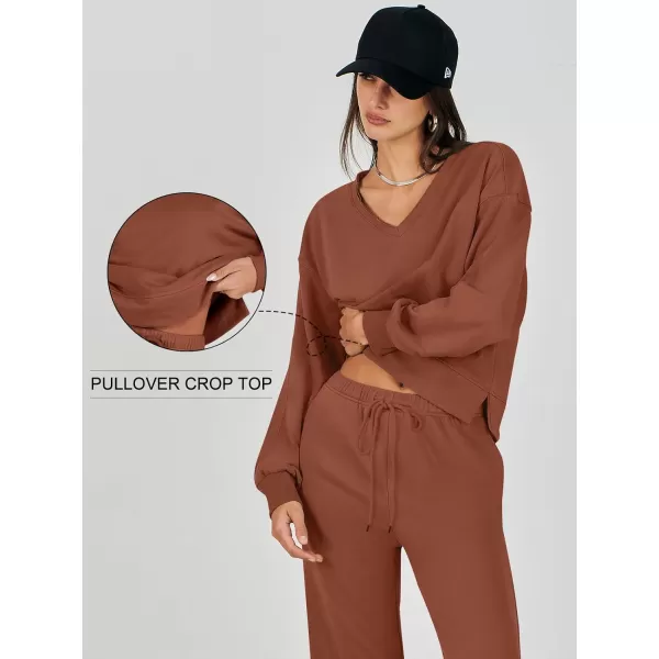Caracilia Women's Two Piece Outfits Matching Sets Long Sleeve Cropped Tops and Wide Leg Pants Tracksuit Lounge Sets