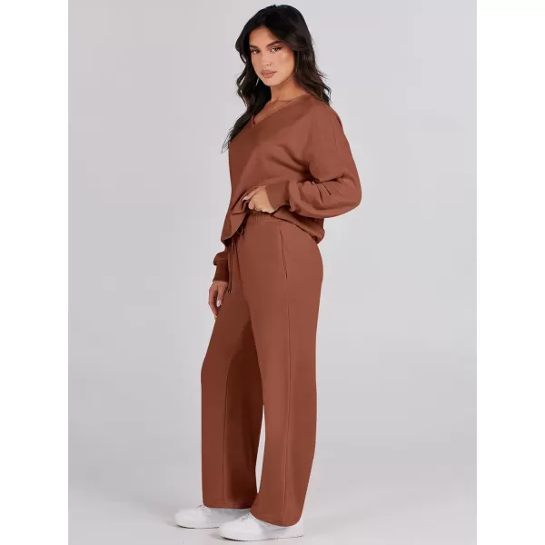 Caracilia Women's Two Piece Outfits Matching Sets Long Sleeve Cropped Tops and Wide Leg Pants Tracksuit Lounge Sets