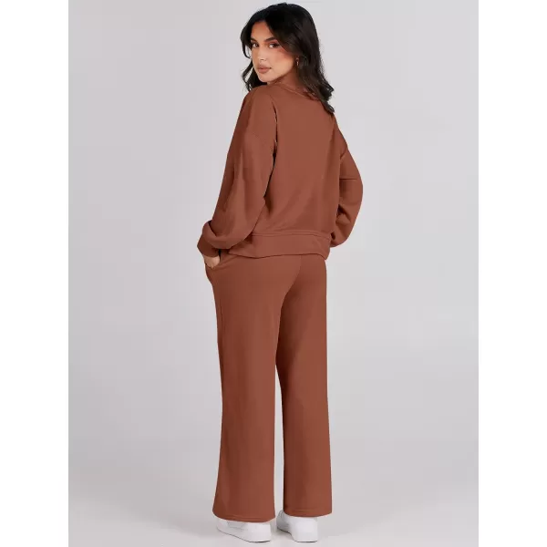 Caracilia Women's Two Piece Outfits Matching Sets Long Sleeve Cropped Tops and Wide Leg Pants Tracksuit Lounge Sets
