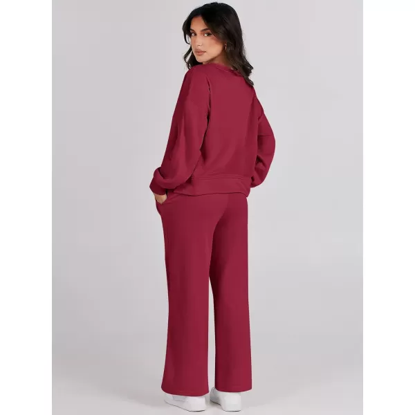 Caracilia Women's Two Piece Outfits Matching Sets Long Sleeve Cropped Tops and Wide Leg Pants Tracksuit Lounge Sets