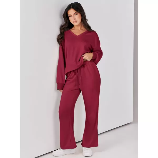 Caracilia Women's Two Piece Outfits Matching Sets Long Sleeve Cropped Tops and Wide Leg Pants Tracksuit Lounge Sets