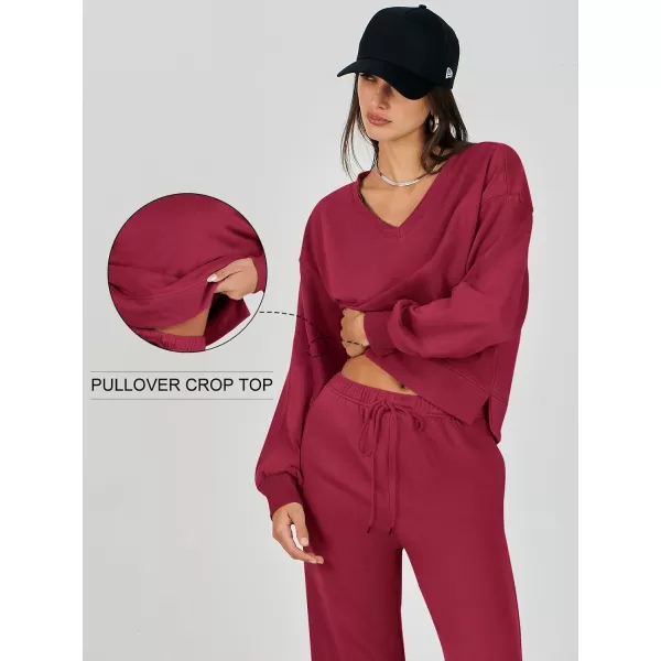 Caracilia Women's Two Piece Outfits Matching Sets Long Sleeve Cropped Tops and Wide Leg Pants Tracksuit Lounge Sets