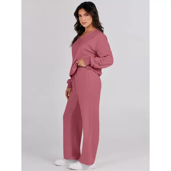Caracilia Women's Two Piece Outfits Matching Sets Long Sleeve Cropped Tops and Wide Leg Pants Tracksuit Lounge Sets