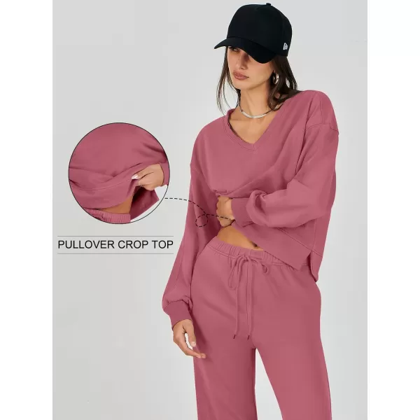 Caracilia Women's Two Piece Outfits Matching Sets Long Sleeve Cropped Tops and Wide Leg Pants Tracksuit Lounge Sets