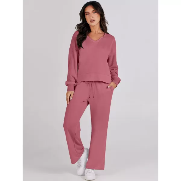 Caracilia Women's Two Piece Outfits Matching Sets Long Sleeve Cropped Tops and Wide Leg Pants Tracksuit Lounge Sets