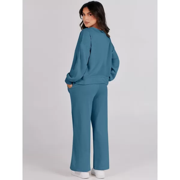 Caracilia Women's Two Piece Outfits Matching Sets Long Sleeve Cropped Tops and Wide Leg Pants Tracksuit Lounge Sets