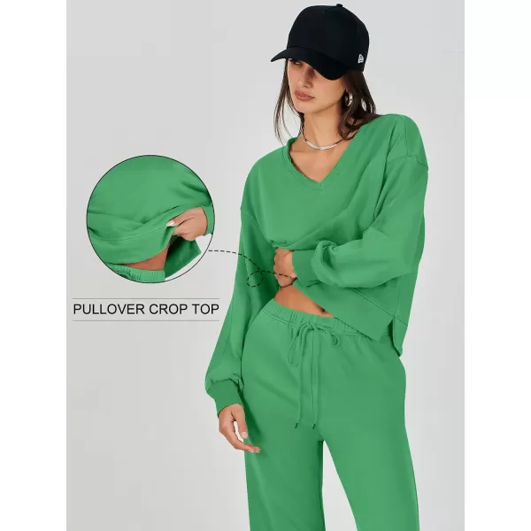 Caracilia Women's Two Piece Outfits Matching Sets Long Sleeve Cropped Tops and Wide Leg Pants Tracksuit Lounge Sets
