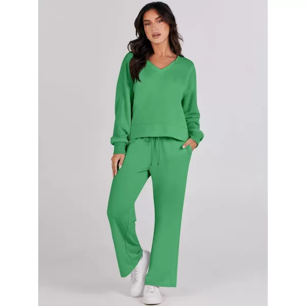 Caracilia Women's Two Piece Outfits Matching Sets Long Sleeve Cropped Tops and Wide Leg Pants Tracksuit Lounge Sets