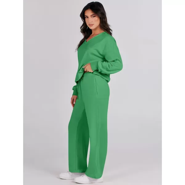 Caracilia Women's Two Piece Outfits Matching Sets Long Sleeve Cropped Tops and Wide Leg Pants Tracksuit Lounge Sets