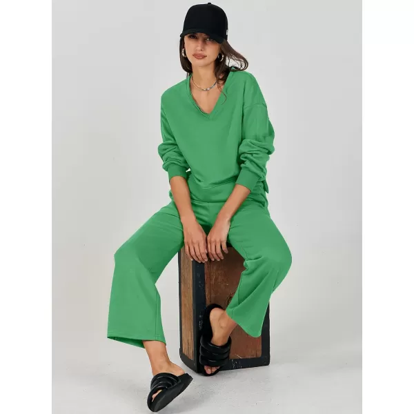 Caracilia Women's Two Piece Outfits Matching Sets Long Sleeve Cropped Tops and Wide Leg Pants Tracksuit Lounge Sets